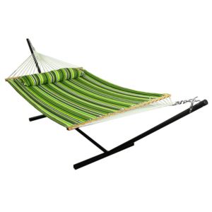 Sunnydaze+2+Person+Quilted+Fabric+Spreader+Bar+Hammock+%26+Stand+-+Melon+Stripe