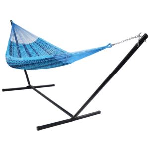 Sunnydaze+XXL+Thick+Cord+Mayan+Hammock+and+Stand+-+Blue