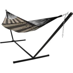 Sunnydaze+XXL+Thick+Cord+Mayan+Hammock+%26+Stand-+Black%2FNatural