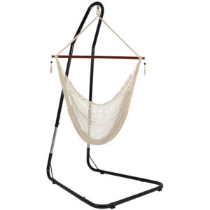 Sunnydaze+Cabo+XL+Rope+Hammock+Chair+with+Stand+-+Cream