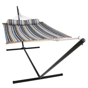 Sunnydaze+Quilted+Fabric+Hammock+Bed+with+Stand+-+Ocean+Isle