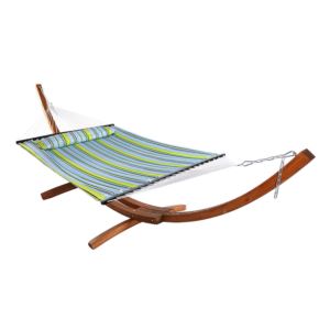 Sunnydaze+Quilted+2+Person+Hammock+with+13-Foot+Wood+Stand+-+Blue+%26+Green