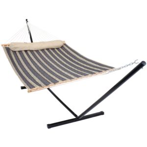 Sunnydaze+Quilted+Fabric+Hammock+with+12-Foot+Stand+-+Mountainside