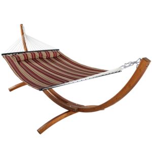 Sunnydaze+Quilted+Fabric+2+Person+Hammock+with+12-Foot+Wood+Stand+-+Red+Stripe