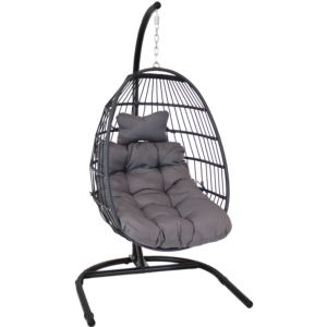 Resin+Wicker+Hanging+Egg+Chair+with+Steel+Stand%2FCushions+-+Gray