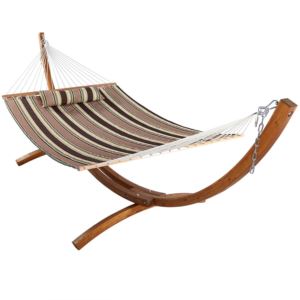Sunnydaze+Quilted+2-Person+Hammock+with+12-Foot+Wood+Stand+-+Sandy+Beach