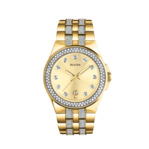 Mens+Crystal+Gold-Tone+Watch+w%2F+Swarovski+Crystals