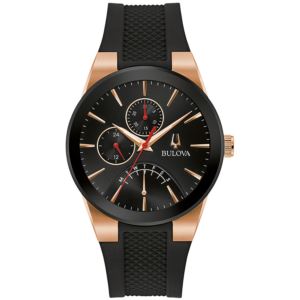 Mens+Futuro+Black+%26+Rose+Gold-Tone+Silcone+Strap+Watch+Black+Dial