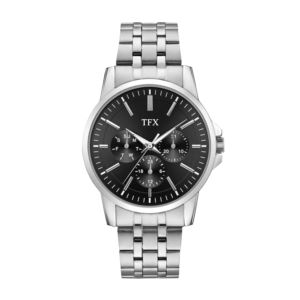 TFX+Mens+Silver-Tone+SS+Chronograph+Watch+Black+Dial