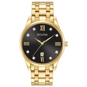 Mens+Diamond+Gold-Tone+Stainless+Steel+Watch+Black+Dial