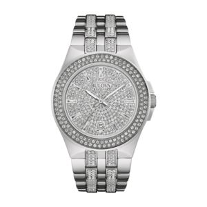 Mens+Silver-Tone+Crystal+Watch+Crystal+Dial