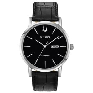 Mens+American+Clipper+Automatic+Black+Leather+Strap+Black+Dial