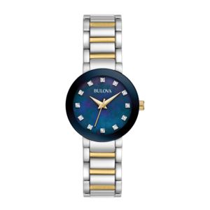 Ladies+Modern+Diamond+Two-Tone+Stainless+Steel+Watch+Blue+Mother-of-Pearl