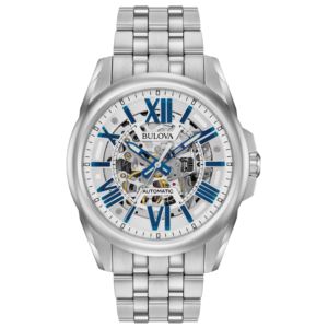 Mens+Automatic+Silver+Stainless+Steel+Watch+Skeleton+Dial