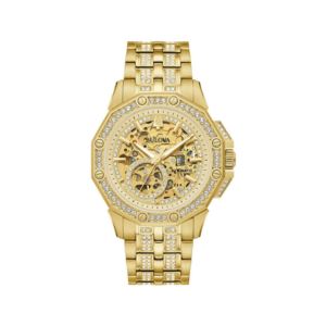 Mens+Octava+Automatic+Gold-Tone+Crystal+Watch+Skeleton+Dial