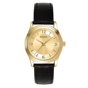 Corporate+Ladies+Gold-Tone+Black+Leather+Strap+Watch+Gold+Dial