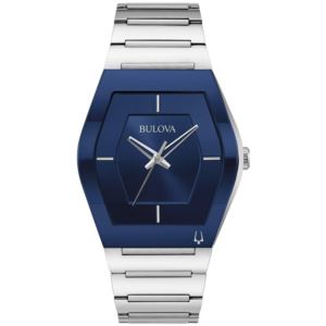 Mens+Gemini+Silver-Tone+Stainless+Steel+Watch+Blue+Dial