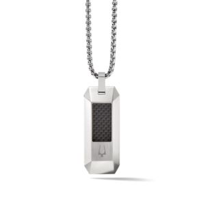 Mens+Precisionist+Stainless+Steel+Dog+Tag+Necklace+w%2F+Black+Overlay