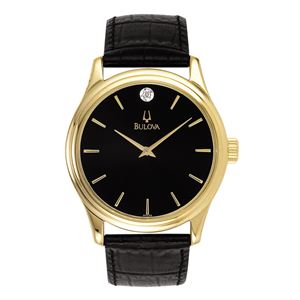 Mens+Corporate+Collection+Gold+%26+Black+Leather+Strap+Watch+Black+Dial