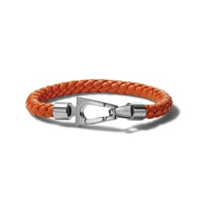 Mens+Marine+Star+Braided+Leather+Bracelet+Orange+-+Medium