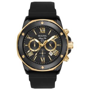 Mens+Marine+Star+Black+Silicone+Strap+Watch+Gold%2FBlack+Dial