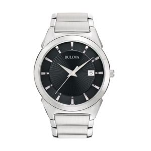 Dress+Collection+Mens+Chrome+Bracelet+w%2F+Black+Dial