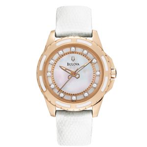 Ladies+Diamond+Collection+White+Dial+White+Leather+Strap