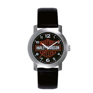 Harley+Davidson+Mens+Black+Leather+Strap+Watch