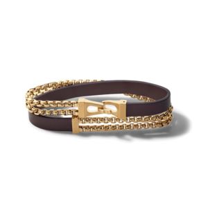 Mens+Classic+Double+Wrap+Leather+%26+Gold-Tone+Bracelet+-+Large