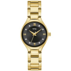 TFX+Ladies%27+Gold-Tone+Stainless+Steel+Watch+w%2F+Crystal+Markers+Black+Dial