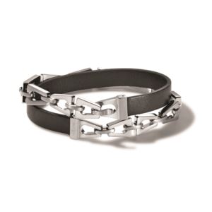 Mens+Classic+Double+Wrap+Leather+%26+Stainless+Steel+Bracelet+-+Large