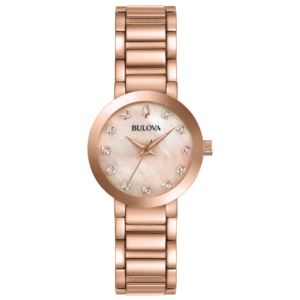 Ladies+Modern+Rose+Gold+Diamond+Watch+Mother-of-Pearl+Dial