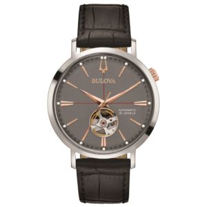Mens+Classic+Automatic+Black+Leather+Watch+Gray+Dial