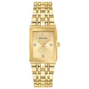 Ladies+Quadra+Gold-Tone+Stainless+Steel+Tank+Watch+Champagne+Dial