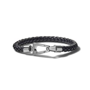 Mens+Marine+Star+Braided+Leather+Bracelet+Black+-+Medium