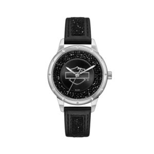 Harley+Davidson+Ladies+Black+Leather+%26+Swarovski+Crystal+Watch