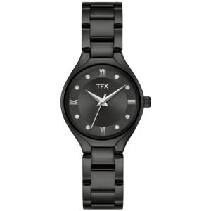 TFX+Ladies%27+Black+IP+Stainless+Steel+Watch+w%2F+Crystal+Markers+Black+Dial