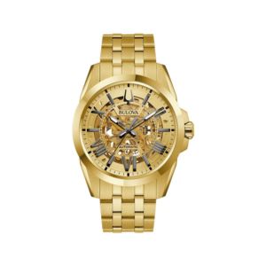 Mens+Sutton+Automatic+Gold-Tone+Watch+Skeleton+Dial