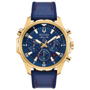Mens+Marine+Star+Gold+%26+Blue+Leather+Strap+Watch+Blue+Dial
