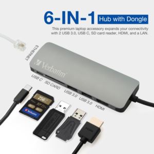 Verbatim+6-in-1+USB+C+Hub+Adapter+with+4K+HDMI+and+Dongle