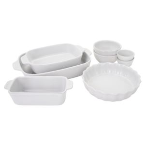 8pc+Ceramic+Mixed+Bakeware+%26+Serving+Set+White