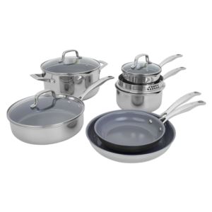 Clad+H3+10pc+Stainless+Steel+Ceramic+Nonstick+Cookware+Set