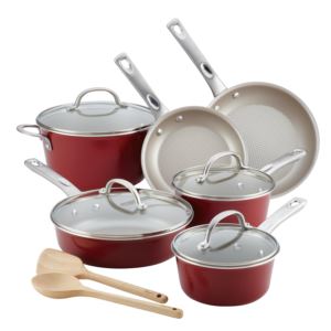 12pc+Home+Collection+Nonstick+Cookware+Set+Sienna+Red