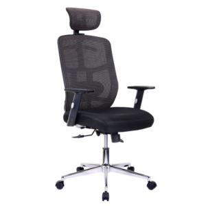 Techni+Mobili+Black+High+Back+Executive+Mesh+Office+Chair-Chrome+Base