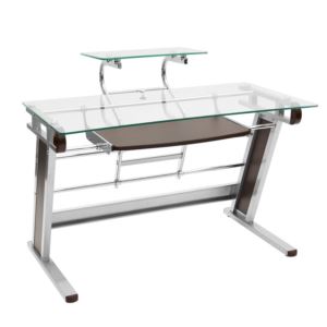 Techni+Mobili+Home+Office+Workstation+with+Sturdy+Chrome+Base+-+Glass