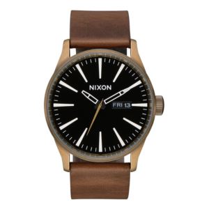 Mens+Sentry+Leather+Brass+Black+%26+Brown+Watch