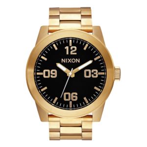 Mens+Corporal+Stainless+Steel+Gold-Tone+Watch+Black+Dial