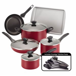 15pc+Nonstick+Cookware+Red