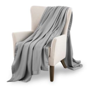 Tencel+Oversized+Cotton+%26+Satin+Trim+Throw+Blanket+Gray