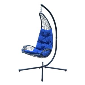 Cushioned+Rattan+Wicker+Hanging+Chair+Blue